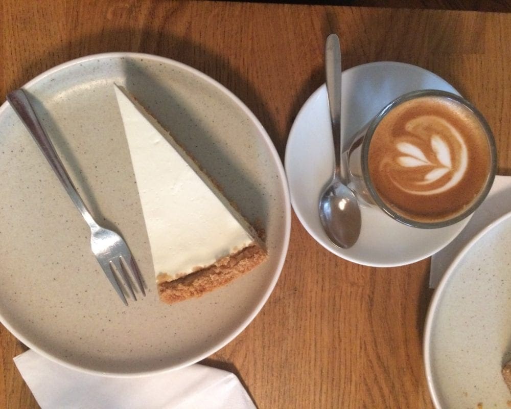 cheesecake and latte