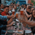 Team beers cheers in Kreuzberg with outdoor dinner